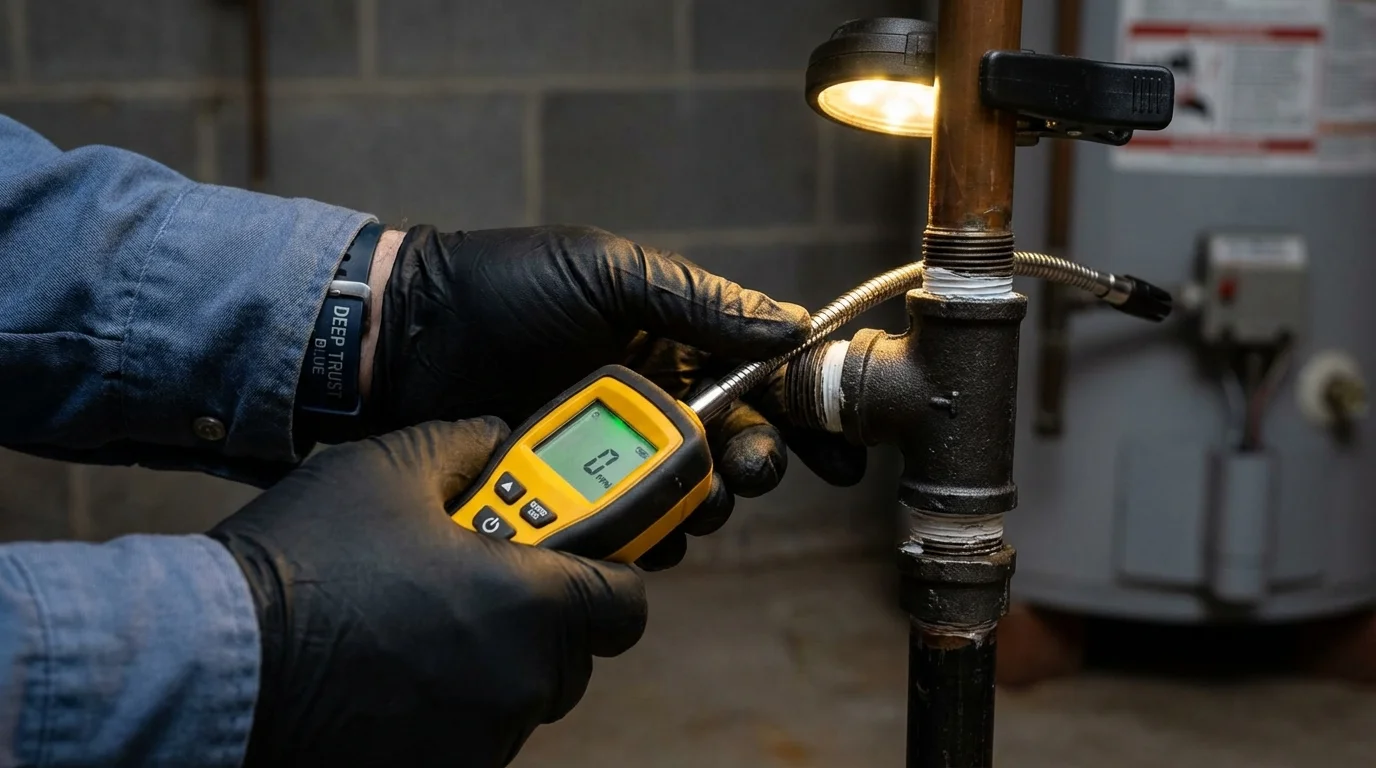 Gas leak detection with electronic sniffer by Johns Plumbing LLC in Minnewaukan