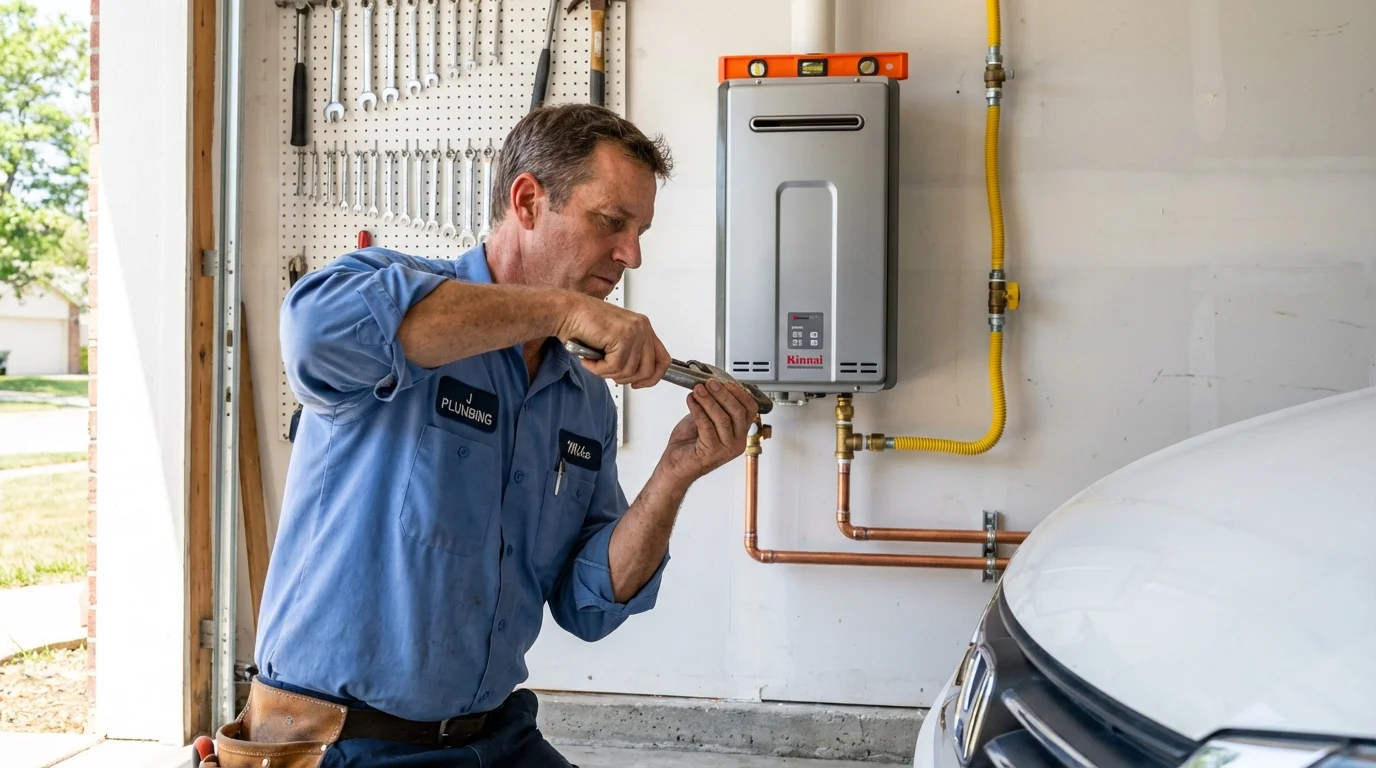 Tankless water heater installation by a Johns Plumbing LLC plumber in Minnewaukan